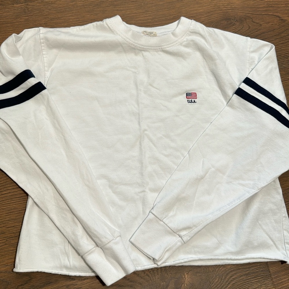 Brandy Melville long sleeved t-shirt with flag with embroidered flag patch - os
